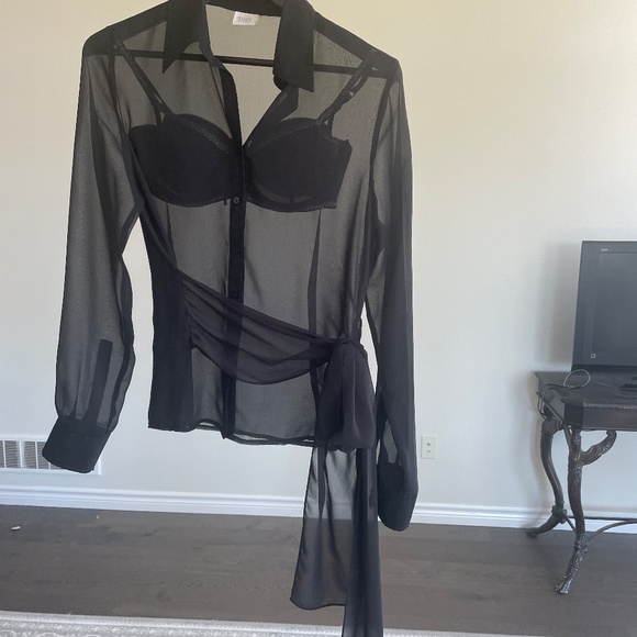 Sheer Black Blouse with Bonus Black Bra - Picture 5 of 10